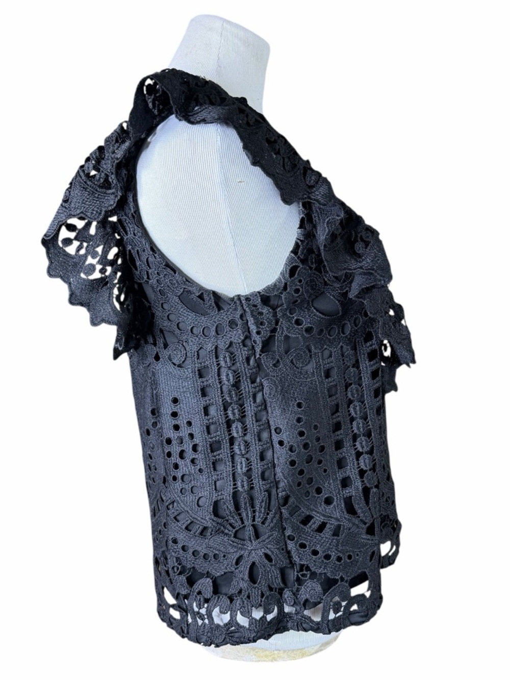Express Black Baroque Lace Crochet Ruffle Sleeve Blouse - Size Medium - Picture 7 of 16